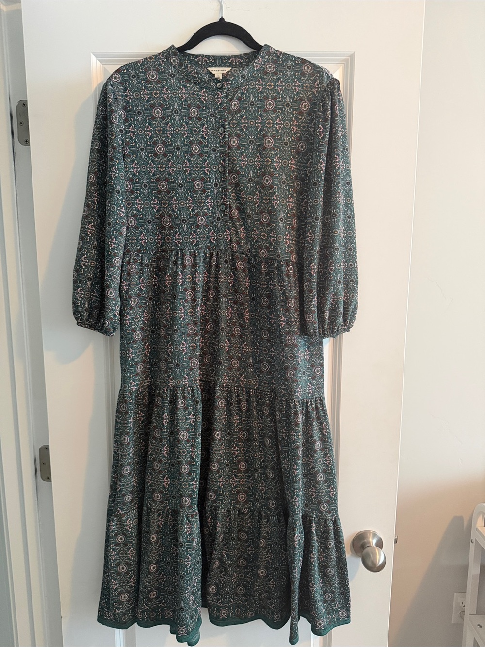 Max Studio Teal Printed Tiered Midi Dress - Picture 3 of 3